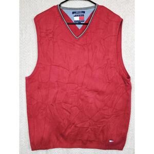 Tommy Hilfiger Solid Red Men's Sleeveless Sweater Vest Large EUC